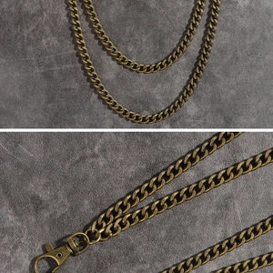 Detail shot of vintage bronze double layer metal chain with heavy duty lobster clasp