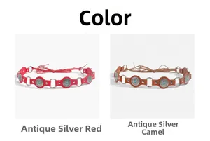 Detail view of Bohemian leather belts with turquoise inlays and silver metal conchos