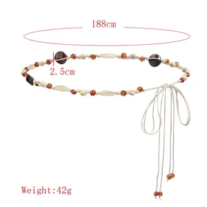 Handmade bohemian braided waist rope belt with beads and tassels length 188cm and width 2.5cm