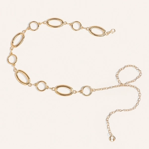 Minimalist gold metal chain belt for women featuring large oval links and lobster clasp