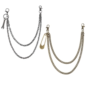 Punk style double layer metal pant chains with wrench and safety pin pendants