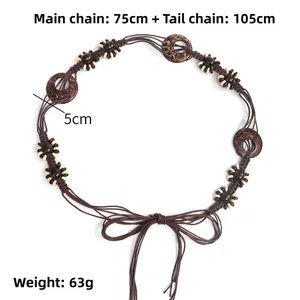 Detail eines gewebten Gürtels mit Maßangaben 75 cm Hauptkette und 105 cm Endkette