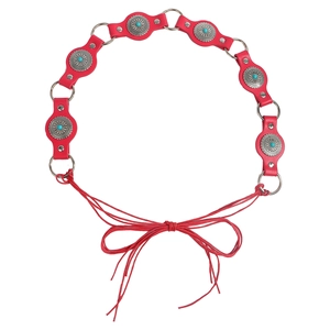 Bohemian red leather belt with vintage turquoise silver embossed metal buckles