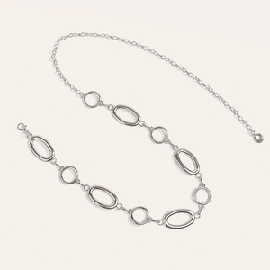 Minimalist silver metal waist chain belt with hollow oval rings and lobster clasp closure