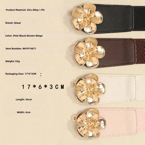 Details zu vier elastischen Gürteln mit goldenen Blumenschnallen für Damenkleider