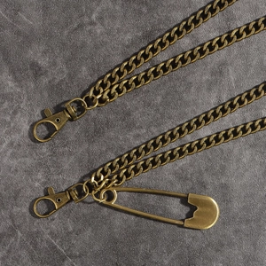Vintage punk double-layer bronze metal trousers chain with large safety pin pendant