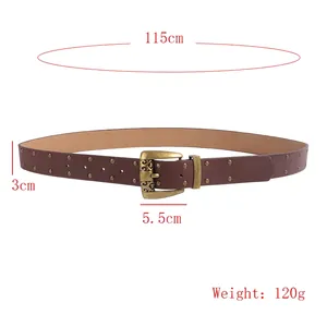 Ceinture vintage en cuir PU marron avec boucle en laiton et rivets pour look décontracté