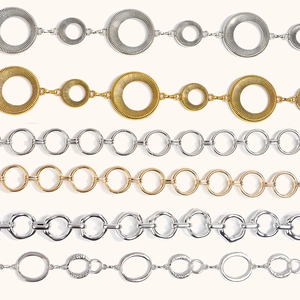 Vintage geometrische metalen taillekettingen in goud en zilver met getextureerde ringen