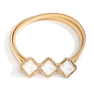 Elastic gold metal waist chain for women with white marble diamond-shaped accents