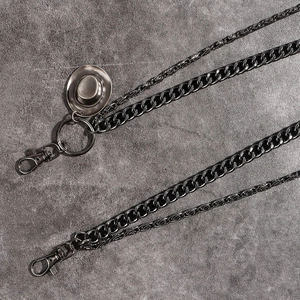 Industrial punk gunmetal multi-layer trouser chain with mini cowboy hat pendant