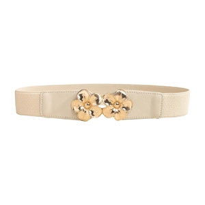 Schicker beige elastischer Taillengürtel mit goldenem Blumenschnalle für Kleider