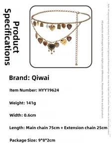 Golden heart charm waist chain belt specifications with weight 141g and length 100cm