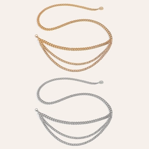 Mehrlagige Damen-Taillenkette aus Metall in Gold und Silber mit modischen Panzerketten-Gliedern