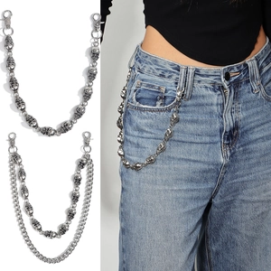 Punk Gothic Skull Waist Chain For Men Women Silver Alloy Multi-layered Hip Hop Pants Chain Decorative Jeans Accessory Jewelry