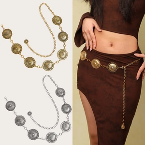 Chaîne de Taille en Métal Vintage Bohémienne pour Femmes Ceinture Chaîne Concho Relief Or Argent Antique Bijoux de Corps pour Robes