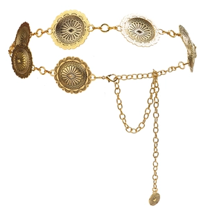 Chaîne de taille vintage dorée avec médaillons gravés de style bohème pour robe