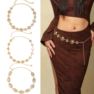 Vintage Western Metal Waist Chain Adjustable Alloy Hammered Texture Shell Round Disc Body Belt For Women Dress Accessories