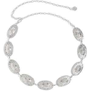 Western vintage silver metal waist chain belt with hammered oval plates for dresses