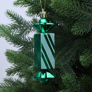 Addobbo per albero di Natale a forma di caramella verde lucida con glitter e laccetto oro