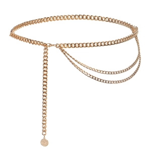 Mehrlagige goldene Metall-Taillenkette mit Münzanhänger für Damenkleider