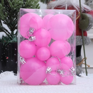 Lot de boules de Noël roses en boîte transparente pour décoration de sapin de fête