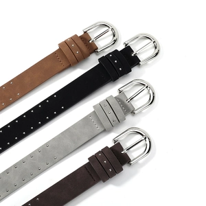 Women's suede belts with double-row metal rivets and silver pin buckles in four colors