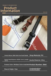 Detailansicht des 1,9cm breiten PU-Ledergürtels mit Legierungsschnalle und Größenangaben