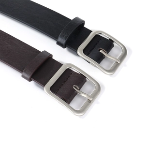 Classic minimalist leather belts with silver square buckles in black and brown colors