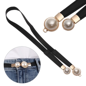 Elastic skinny waist belt for women with dual pearl gold buckle for dresses
