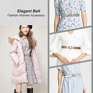Détails de la ceinture élastique femme avec boucle métallique ronde dorée élégante et chic