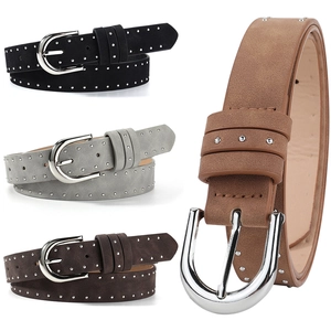 Women suede rivet belts in four colors featuring silver horsehoe metal pin buckles