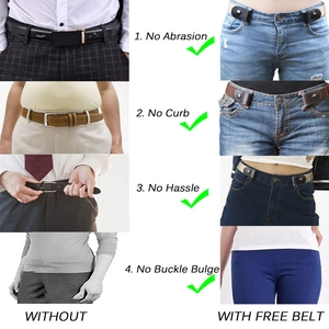Detail showing the buckle-free elastic belt comparison for a flat and smooth waistline look