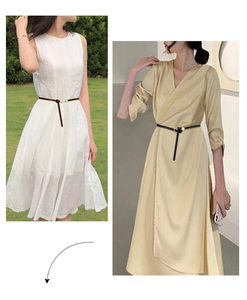 Detail showing slim leather belts for women with knot buckle and gold metal ball charms
