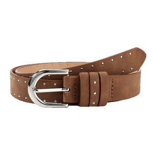 Ceinture en daim marron avec boucle fer à cheval argentée et rivets métalliques