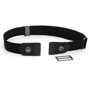 Elastic buckle-free black belt for men and women with adjustable metal buckle and leather ends