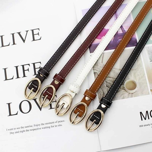 Damen Mode Dünner Kunstleder Taillengürtel Ovale Legierung Schnalle Dekorativer Kleidergürtel Mit Kontrastnähten Vielseitiges Accessoire