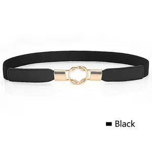 Ceinture élastique noire pour femme avec boucle dorée à double anneau entrelacé