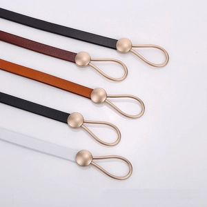 Minimalist genuine leather skinny waist belts for women in five colors with gold bead buckle
