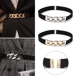 Women Fashion Elastic Waist Belt Metal Chunky Chain Buckle Vintage Waistband For Dress Suit Slimming Decorative Belt