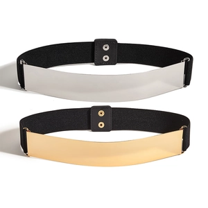 Ceinture Corset Élastique pour Femmes avec Plaque Métallique Miroir Large Bande de Taille Extensible Or Argent Accessoire Robe