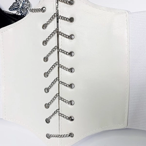 Large ceinture corset blanche pour femme avec chaînes punk argentées et bande élastique
