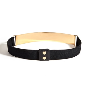 Ceinture élastique pour femme avec plaque en métal miroir doré et bande stretch noire
