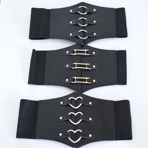 Cintura a Corsetto in Similpelle da Donna Cintura Elastica Larga Fibbia in Lega Cuore Tondo Quadrato Anello Punk Vita