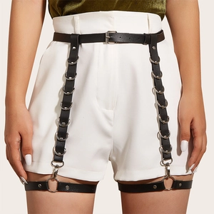 Women Punk PU Leather Body Harness Belt With Metal D-Rings Adjustable Waist To Leg Strap Gothic Streetwear Accessories