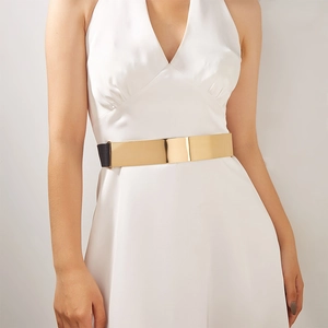 Ceinture élastique chic en métal doré miroir pour femme, idéale pour styliser robes et jupes