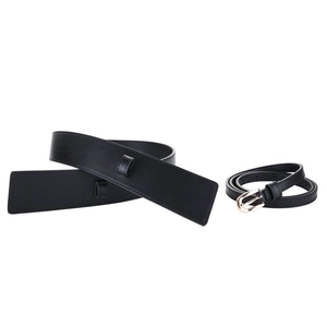 Minimalist wide black leather waist belt with metallic buckle for dresses and coats