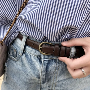 Women Vintage Faux Leather Belt With Alloy Pin Buckle Solid Color Thin Waist Strap For Jeans Dresses Casual Ladies Belt