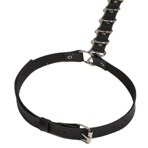 Punk black leather waist belt with adjustable leg rings and silver metal D-rings