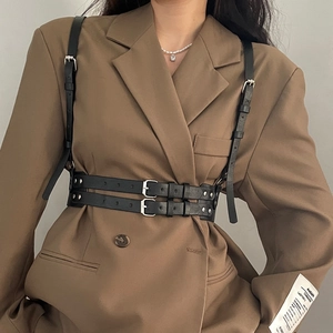 Women's Punk Harajuku Harness Belt PU Leather Corset Belt Vest Style Adjustable Waist Cinch Strap Fashion Body Accessory