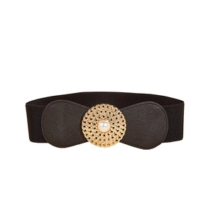 Ceinture élastique pour femme avec boucle dorée tissée et perle centrale élégante